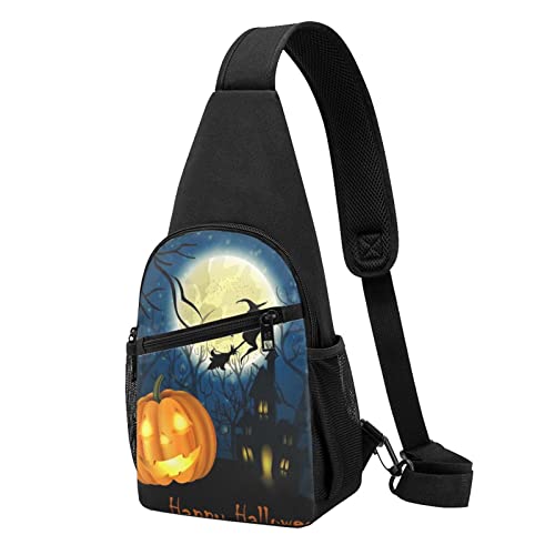 Kürbis Halloween Casual Eine Schulter Kreuz Körper Brust Tasche Brieftasche Telefon Tasche Herren Crossbody Tasche Reise Walking Taille Tasche, Schwarz , Einheitsgröße von ADFSHIDS