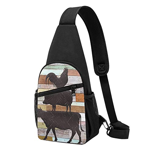 Kuh Huhn Und Schwein Muster Casual Eine Schulter Kreuz Körper Brust Tasche Brieftasche Telefon Tasche Herren Crossbody Tasche Reise Walking Taille Tasche, Schwarz , Einheitsgröße von ADFSHIDS