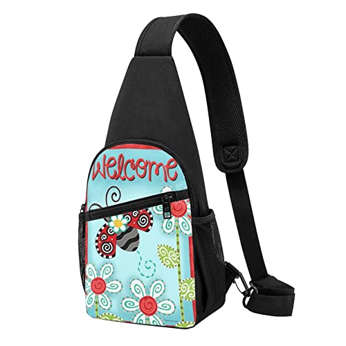 Ladybug Flower Casual One Shoulder Cross Body Brust Tasche Brieftasche Telefon Tasche Herren Crossbody Tasche Reise Walking Taille Tasche, Schwarz , Einheitsgröße von ADFSHIDS