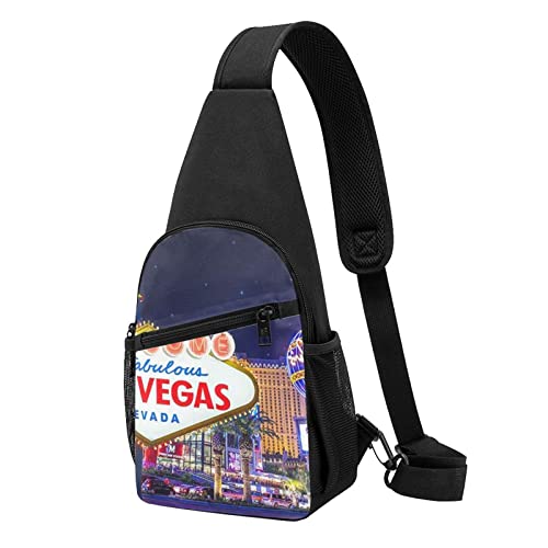 Las Vegas Night City Casual One Shoulder Cross Body Chest Bag Wallet Phone Bag Men'S Cross Body Bag Travel Walking Waist Bag, Schwarz , Einheitsgröße von ADFSHIDS