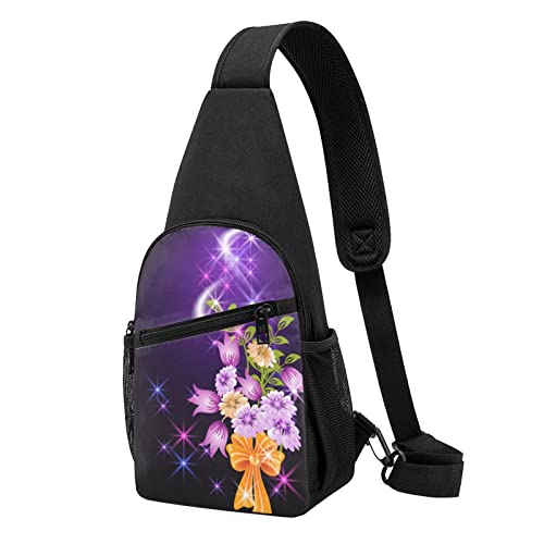 Leichte Romantische Blumen Lässige Eine Schulter Kreuz Körper Brust Tasche Brieftasche Telefon Tasche Männer Crossbody Tasche Reise Walking Taille Tasche, Schwarz , Einheitsgröße von ADFSHIDS