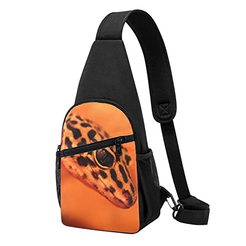 Leopard Little Gecko Casual One Shoulder Cross Body Brusttasche Brieftasche Handytasche Herren Crossbody Tasche Reise Walking Taille Tasche, Schwarz , Einheitsgröße von ADFSHIDS