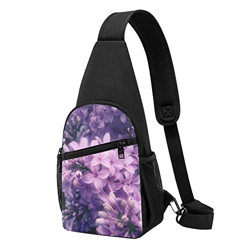 Lila Blumen Casual Eine Schulter Kreuz Körper Brust Tasche Brieftasche Telefon Tasche Männer Crossbody Tasche Reise Walking Taille Tasche, Schwarz , Einheitsgröße von ADFSHIDS