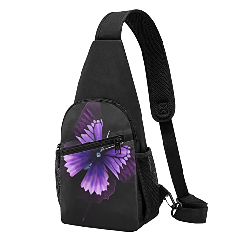 Lila Schmetterling Casual Eine Schulter Kreuz Körper Brust Tasche Brieftasche Telefon Tasche Männer Crossbody Tasche Reise Walking Taille Tasche, Schwarz , Einheitsgröße von ADFSHIDS