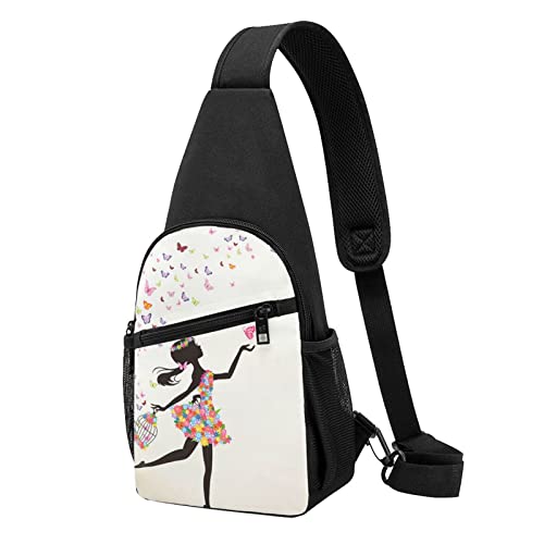 Mädchen Tanz Schmetterling Casual Eine Schulter Kreuz Körper Brust Tasche Brieftasche Telefon Tasche Herren Crossbody Tasche Reise Walking Taille Tasche, Schwarz , Einheitsgröße von ADFSHIDS