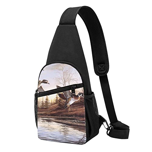 Mallard Ducks Casual One Shoulder Cross Body Chest Bag Wallet Phone Bag Men'S Cross Body Bag Travel Walking Waist Bag, Schwarz , Einheitsgröße von ADFSHIDS