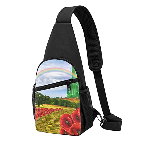 Mohnblumen Feld Gelb Ziegel Straße Casual Eine Schulter Kreuz Körper Brust Tasche Brieftasche Telefon Tasche Herren Crossbody Tasche Reise Walking Taille Tasche, Schwarz , Einheitsgröße von ADFSHIDS