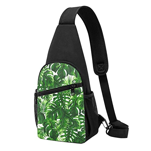 Monstera Deliciosa Banana Palm Casual One Shoulder Cross Body Chest Bag Wallet Phone Bag Men'S Cross Body Bag Travel Walking Waist Bag, Schwarz , Einheitsgröße von ADFSHIDS