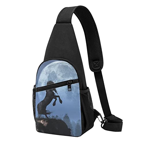 Moon Horse Casual One Shoulder Cross Body Chest Bag Wallet Phone Bag Men'S Cross Body Bag Travel Walking Waist Bag, Schwarz , Einheitsgröße von ADFSHIDS