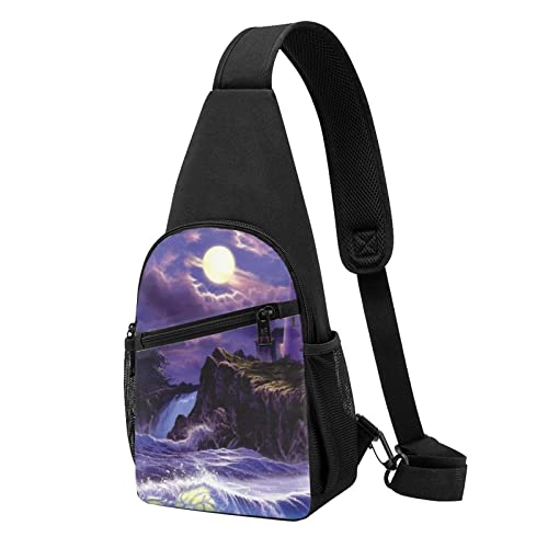 Moonlight Lighthouse Casual One Shoulder Cross Body Chest Bag Wallet Phone Bag Men'S Cross Body Bag Travel Walking Waist Bag, Schwarz , Einheitsgröße von ADFSHIDS