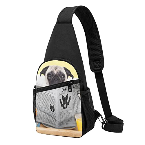 Mops Hund Casual Eine Schulter Kreuz Körper Brust Tasche Brieftasche Telefon Tasche Männer Crossbody Tasche Reise Walking Taille Tasche, Schwarz , Einheitsgröße von ADFSHIDS