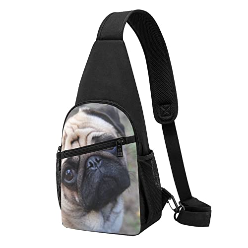 Mops Hund Casual Eine Schulter Kreuz Körper Brust Tasche Brieftasche Telefon Tasche Männer Crossbody Tasche Reise Walking Taille Tasche, Schwarz , Einheitsgröße von ADFSHIDS