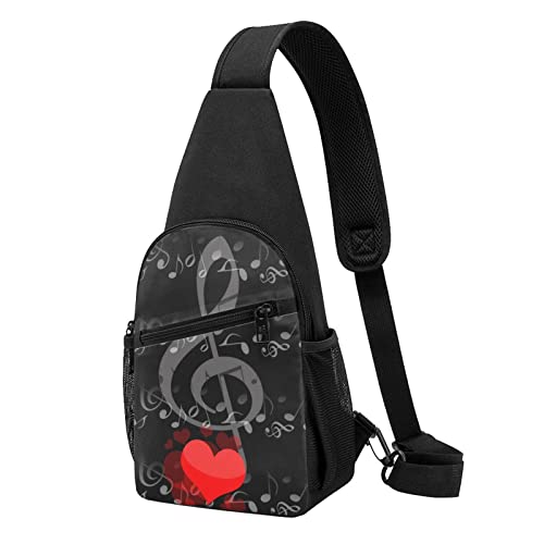 Musik Note Herz Casual Eine Schulter Kreuz Körper Brust Tasche Brieftasche Telefon Tasche Männer Crossbody Tasche Reise Walking Taille Tasche, Schwarz , Einheitsgröße von ADFSHIDS