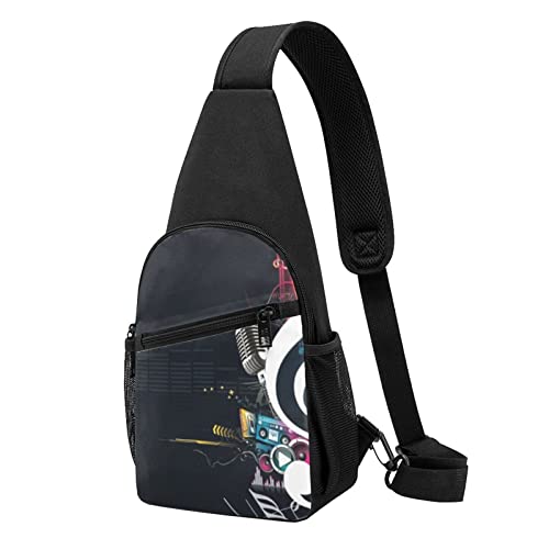 Musiknoten Casual Eine Schulter Kreuz Körper Brust Tasche Brieftasche Telefon Tasche Männer Crossbody Tasche Reise Walking Taille Tasche, Schwarz , Einheitsgröße von ADFSHIDS