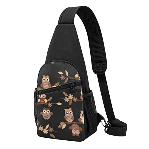 Nette Braun Cartoon Eulen Casual Eine Schulter Kreuz Körper Brust Tasche Brieftasche Telefon Tasche Männer Crossbody Tasche Reise Walking Taille Tasche, Schwarz , Einheitsgröße von ADFSHIDS