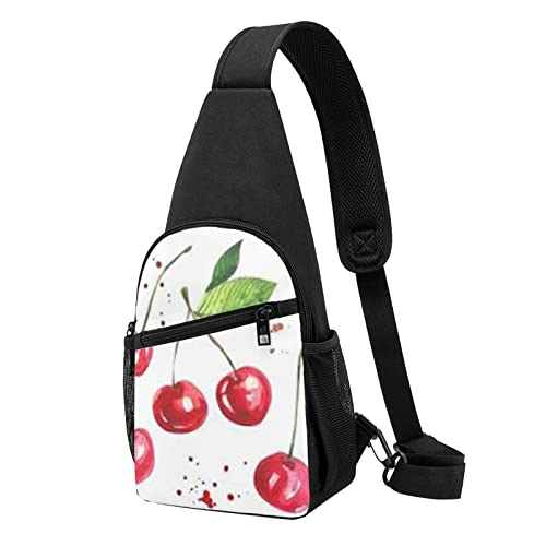 Nette Kirsche Casual Eine Schulter Kreuz Körper Brust Tasche Brieftasche Telefon Tasche Männer Crossbody Tasche Reise Walking Taille Tasche, Schwarz , Einheitsgröße von ADFSHIDS