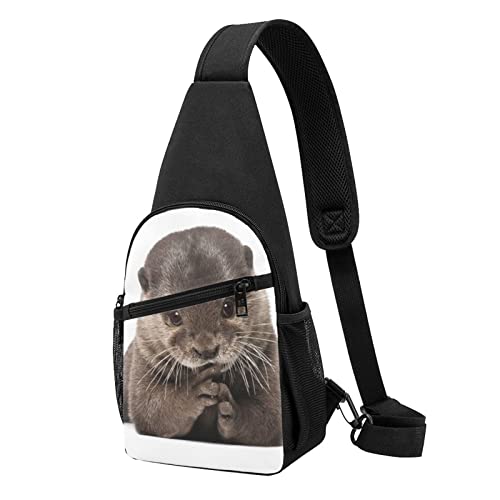 Nette Otter Casual Eine Schulter Kreuz Körper Brust Tasche Brieftasche Telefon Tasche Männer Crossbody Tasche Reise Walking Taille Tasche, Schwarz , Einheitsgröße von ADFSHIDS