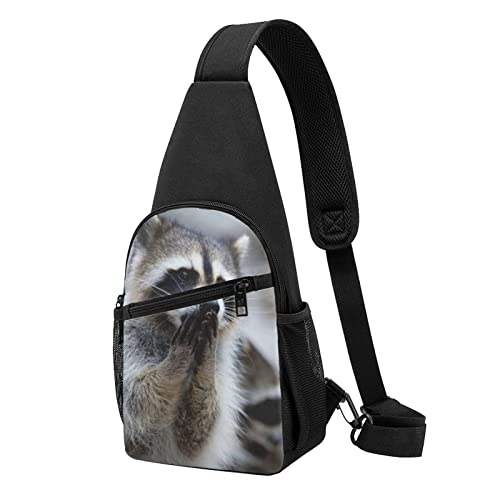 Nette Waschbär Casual Eine Schulter Kreuz Körper Brust Tasche Brieftasche Telefon Tasche Männer Kreuz Körper Tasche Reise Walking Taille Tasche, Schwarz , Einheitsgröße von ADFSHIDS