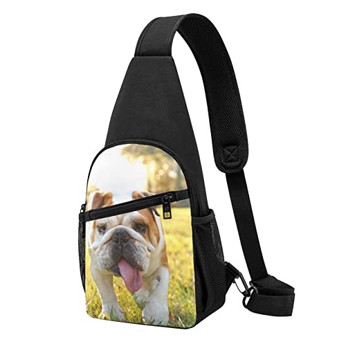 Niedliche Bulldogge Welpe Casual Eine Schulter Kreuz Körper Brust Tasche Brieftasche Telefon Tasche Männer Crossbody Tasche Reise Walking Taille Tasche, Schwarz , Einheitsgröße von ADFSHIDS