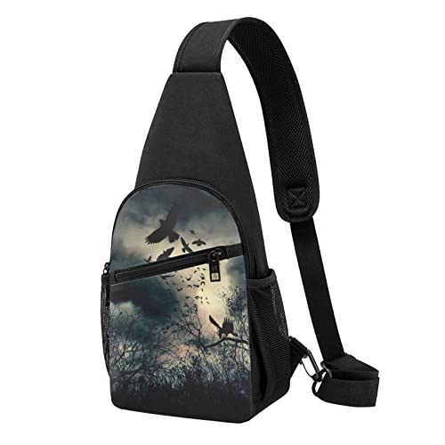 Night Crow Casual One Shoulder Cross Body Chest Bag Wallet Phone Bag Men'S Cross Body Bag Travel Walking Waist Bag, Schwarz , Einheitsgröße von ADFSHIDS