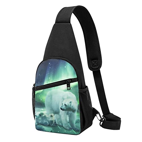 Northern Lights Bear Casual One Shoulder Cross Body Chest Bag Wallet Phone Bag Men'S Cross Body Bag Travel Walking Waist Bag, Schwarz , Einheitsgröße von ADFSHIDS