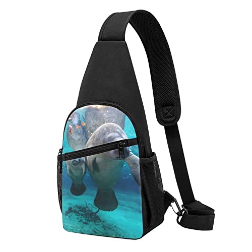 Ocean Animal Manatee Casual One Shoulder Cross Body Chest Bag Wallet Phone Bag Men'S Cross Body Bag Travel Walking Waist Bag, Schwarz , Einheitsgröße von ADFSHIDS