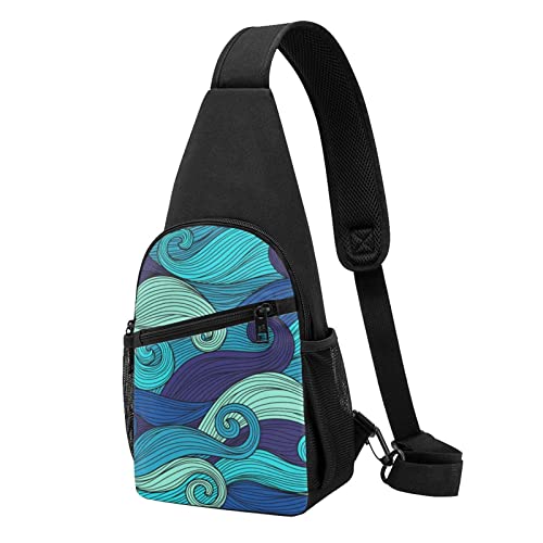 Ocean Stripe Pattern Casual One Shoulder Cross Body Chest Bag Wallet Phone Bag Men'S Cross Body Bag Travel Walking Waist Bag, Schwarz , Einheitsgröße von ADFSHIDS