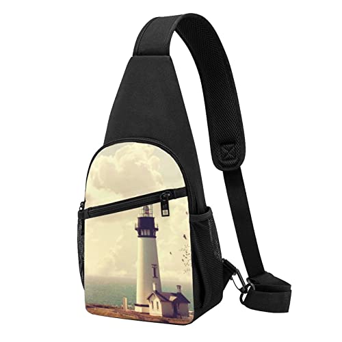 Old Lighthouse Casual One Shoulder Cross Body Chest Bag Wallet Phone Bag Men'S Cross Body Bag Travel Walking Waist Bag, Schwarz , Einheitsgröße von ADFSHIDS