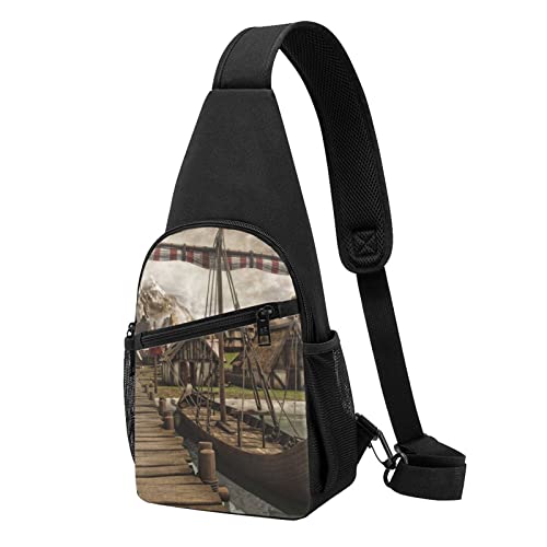 Old Viking Boat Casual One Shoulder Cross Body Chest Bag Wallet Phone Bag Men'S Cross Body Bag Travel Walking Waist Bag, Schwarz , Einheitsgröße von ADFSHIDS