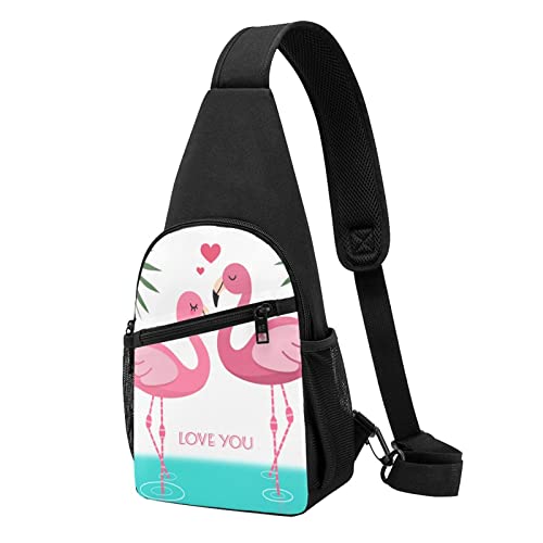 Palmblatt und Flamingos Paar Casual Eine Schulter Kreuz Körper Brust Tasche Brieftasche Telefon Tasche Herren Crossbody Tasche Reise Walking Taille Tasche, Schwarz , Einheitsgröße von ADFSHIDS