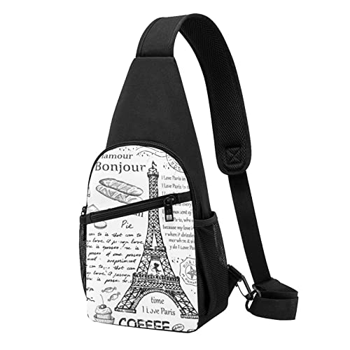 Pariser Kaffee Eiffelturm Casual One Shoulder Cross Body Brusttasche Brieftasche Telefon Tasche Herren Crossbody Tasche Reise Walking Hüfttasche, Schwarz , Einheitsgröße von ADFSHIDS