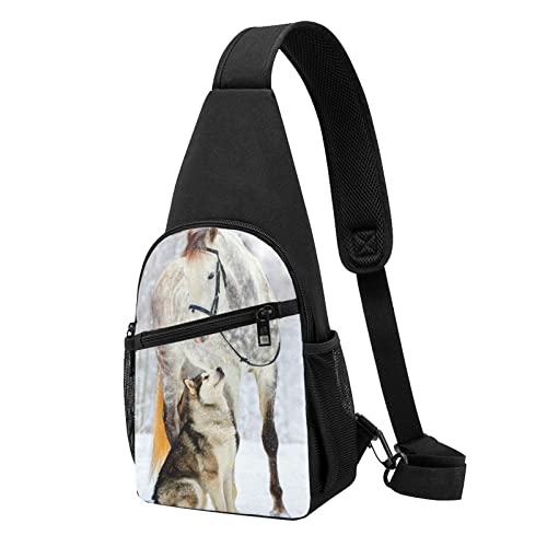 Pferd Und Hund Lässig Eine Schulter Kreuz Körper Brust Tasche Brieftasche Telefon Tasche Männer Crossbody Tasche Reise Walking Taille Tasche, Schwarz , Einheitsgröße von ADFSHIDS