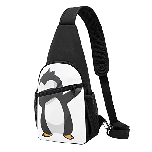 Pinguin Dabbing Casual One Shoulder Cross Body Brust Tasche Brieftasche Telefon Tasche Herren Crossbody Tasche Reise Walking Taille Tasche, Schwarz , Einheitsgröße von ADFSHIDS