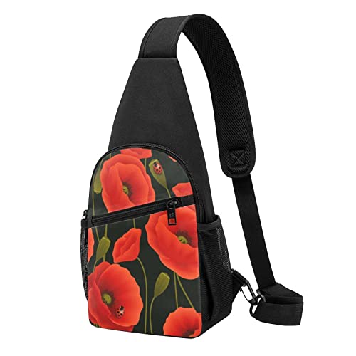 Poppy Flowers Casual One Shoulder Cross Body Chest Bag Wallet Phone Bag Men'S Cross Body Bag Travel Walking Waist Bag, Schwarz , Einheitsgröße von ADFSHIDS