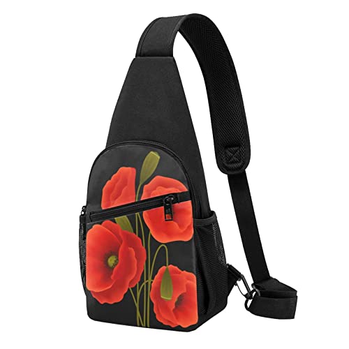 Poppy Flowers Casual One Shoulder Cross Body Chest Bag Wallet Phone Bag Men'S Cross Body Bag Travel Walking Waist Bag, Schwarz , Einheitsgröße von ADFSHIDS