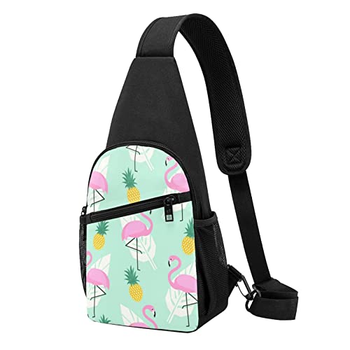 Rosa Flamingo Ananas Casual Eine Schulter Kreuz Körper Brust Tasche Brieftasche Telefon Tasche Herren Crossbody Tasche Reise Walking Taille Tasche, Schwarz , Einheitsgröße von ADFSHIDS