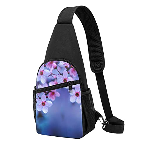 Rosa Kirschblüten Lässige Eine Schulter Kreuz Körper Brust Tasche Brieftasche Telefon Tasche Männer Crossbody Tasche Reise Walking Taille Tasche, Schwarz , Einheitsgröße von ADFSHIDS