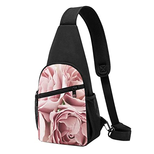 Rosa Rosen Lässige Eine Schulter Kreuz Körper Brust Tasche Brieftasche Telefon Tasche Männer Crossbody Tasche Reise Walking Taille Tasche, Schwarz , Einheitsgröße von ADFSHIDS