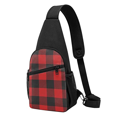 Rot Schwarz Büffel Karo Casual Eine Schulter Kreuz Körper Brust Tasche Brieftasche Telefon Tasche Männer Crossbody Tasche Reise Walking Taille Tasche, Schwarz , Einheitsgröße von ADFSHIDS