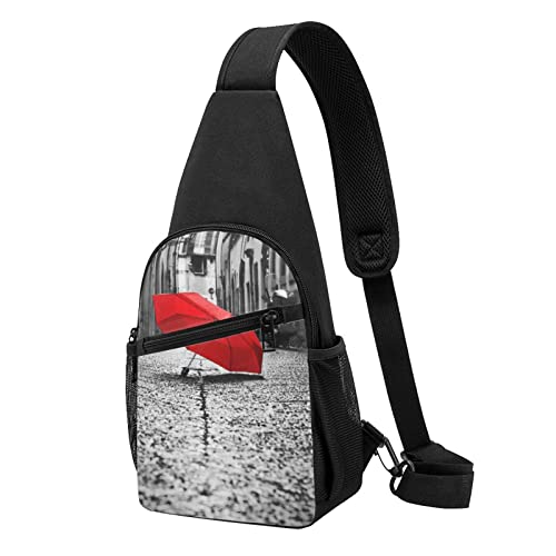 Roter Regenschirm Lässige Eine Schulter Kreuz Körper Brust Tasche Brieftasche Telefon Tasche Männer Crossbody Tasche Reise Walking Taille Tasche, Schwarz , Einheitsgröße von ADFSHIDS