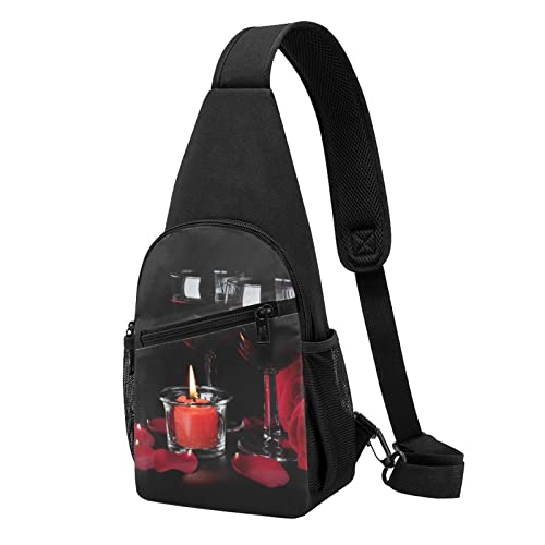 Rotwein Rose Und Kerze Lässige Eine Schulter Kreuz Körper Brust Tasche Brieftasche Telefon Tasche Männer Crossbody Tasche Reise Walking Taille Tasche, Schwarz , Einheitsgröße von ADFSHIDS