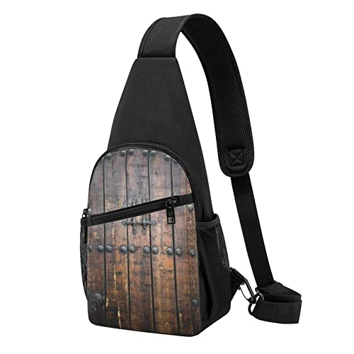 Rustikale Stall Holztür Casual Eine Schulter Kreuz Körper Brust Tasche Brieftasche Telefon Tasche Männer Crossbody Tasche Reise Walking Taille Tasche, Schwarz , Einheitsgröße von ADFSHIDS