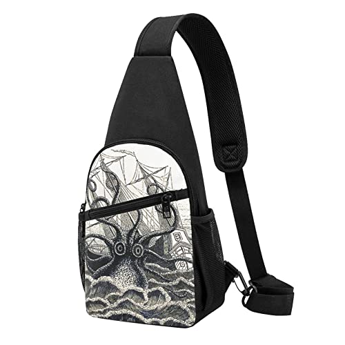 Sailing Pirate Octopus Casual One Shoulder Cross Body Chest Bag Wallet Phone Bag Men'S Cross Body Bag Travel Walking Waist Bag, Schwarz , Einheitsgröße von ADFSHIDS