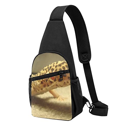 Sand Leopard Gecko Casual Eine Schulter Crossbody Brust Tasche Brieftasche Telefon Tasche Herren Crossbody Tasche Reise Walking Taille Tasche, Schwarz , Einheitsgröße von ADFSHIDS