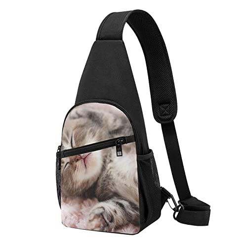 Schlafende Katze Lässige Eine Schulter Kreuz Körper Brust Tasche Brieftasche Telefon Tasche Männer Crossbody Tasche Reise Walking Taille Tasche, Schwarz , Einheitsgröße von ADFSHIDS