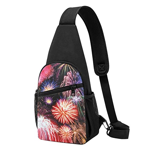 Schöne Feuerwerk Casual Eine Schulter Kreuz Körper Brust Tasche Brieftasche Telefon Tasche Männer Crossbody Tasche Reise Walking Taille Tasche, Schwarz , Einheitsgröße von ADFSHIDS