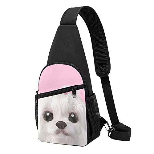 Schöne Malteser Hund Casual Eine Schulter Kreuz Körper Brust Tasche Brieftasche Telefon Tasche Männer Crossbody Tasche Reise Walking Taille Tasche, Schwarz , Einheitsgröße von ADFSHIDS