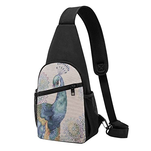 Schöne Pfau Casual Eine Schulter Kreuz Körper Brust Tasche Brieftasche Telefon Tasche Männer Crossbody Tasche Reise Walking Taille Tasche, Schwarz , Einheitsgröße von ADFSHIDS