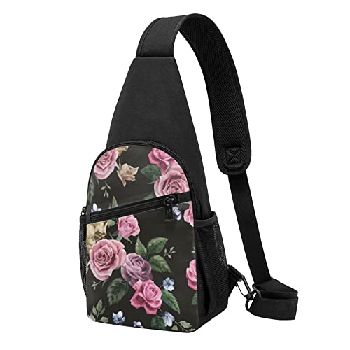 Schwarz Blackgound Rose Casual Eine Schulter Kreuz Körper Brust Tasche Brieftasche Telefon Tasche Herren Crossbody Tasche Reise Walking Taille Tasche, Schwarz , Einheitsgröße von ADFSHIDS