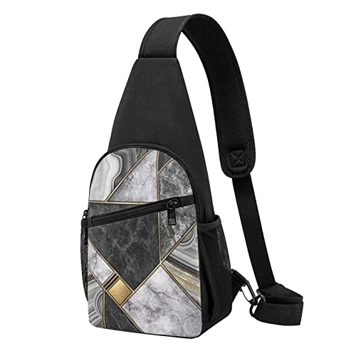 Schwarz Marmor Textur Gold Casual Eine Schulter Kreuz Körper Brust Tasche Brieftasche Telefon Tasche Männer Crossbody Tasche Reise Walking Taille Tasche, Schwarz , Einheitsgröße von ADFSHIDS